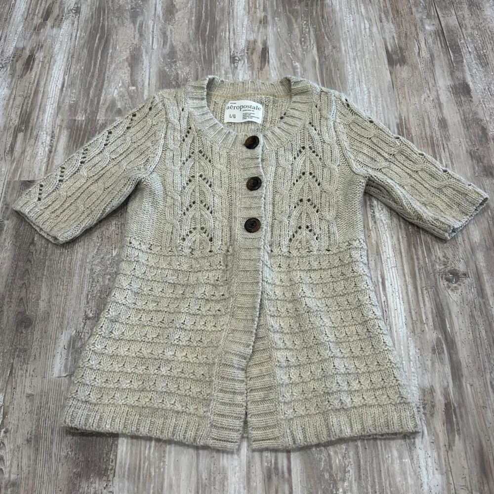 Aeropostale Women’s 2000s whimsygoth boho cream cable knit cardigan